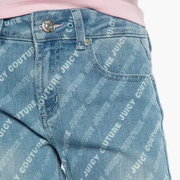 Juicy Couture Kids All Over Print Straight Jean Girls 8 Med Wash Stretch Denim - Picture 2 of 11